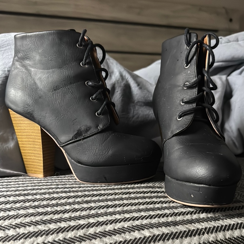 Cupid Black Heeled Boots with Chunky Sole